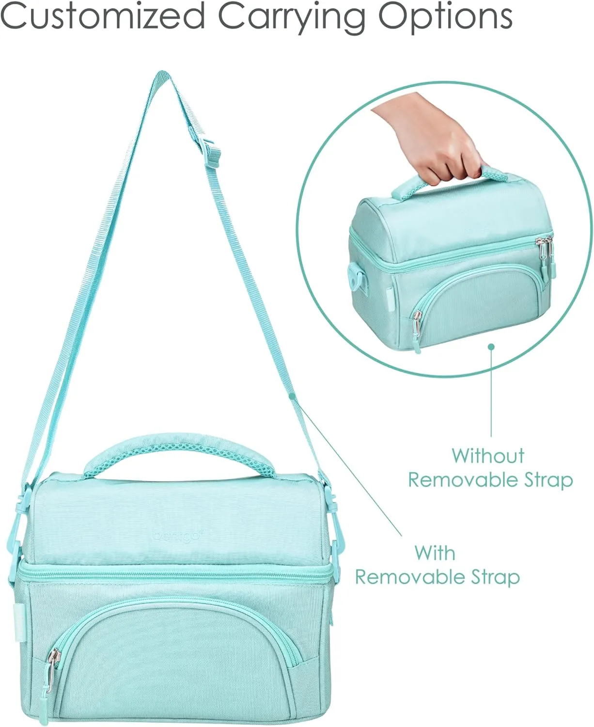 Bentgo Deluxe Lunch Bag - Durable and Insulated Lunch Tote with Zippered Outer Pocket, Internal Mesh Pocket, Padded & Adjustable Straps, & 2-Way Zippers - Fits Most Lunch Boxes (Coastal Aqua)