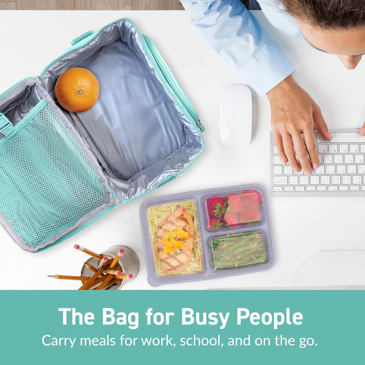 Bentgo Deluxe Lunch Bag - Durable and Insulated Lunch Tote with Zippered Outer Pocket, Internal Mesh Pocket, Padded & Adjustable Straps, & 2-Way Zippers - Fits Most Lunch Boxes (Coastal Aqua)