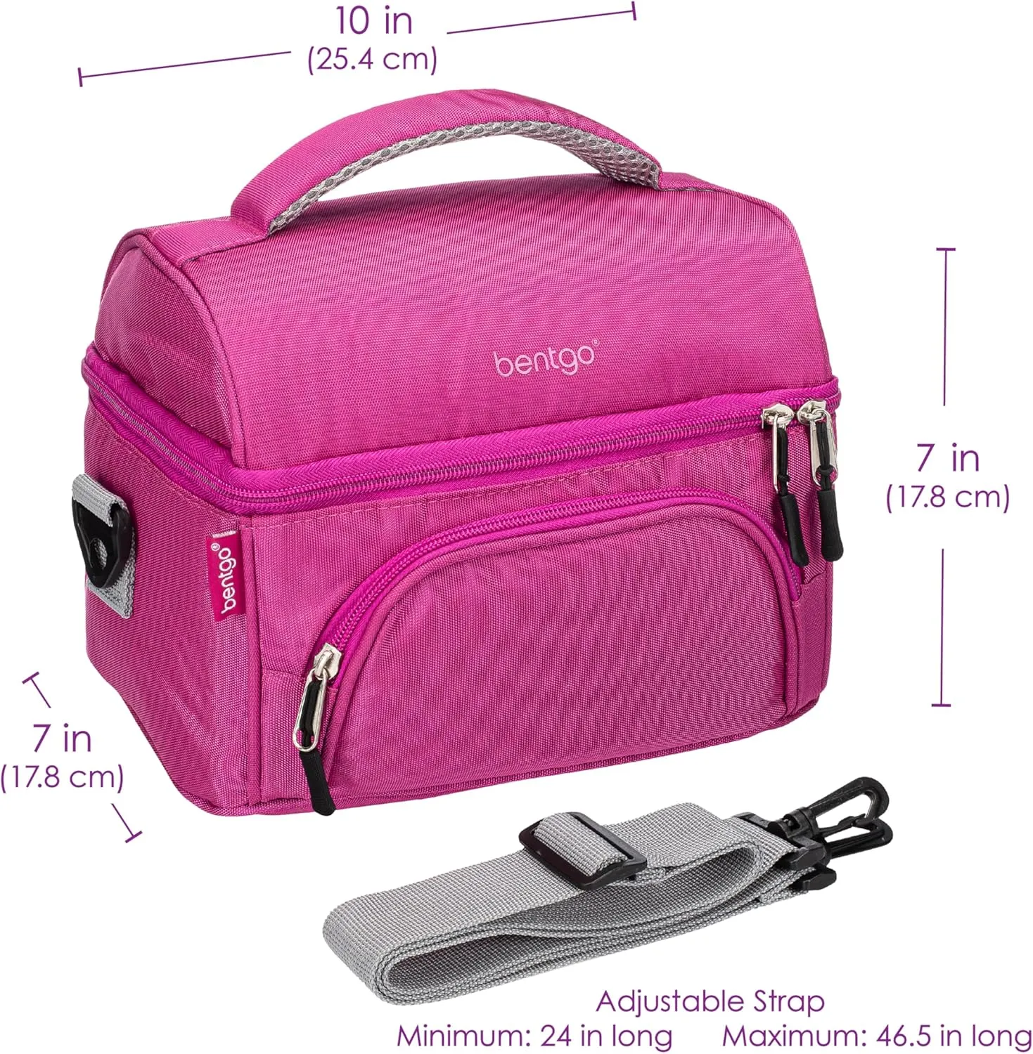 Bentgo Deluxe Lunch Bag - Durable and Insulated Lunch Tote with Zippered Outer Pocket, Internal Mesh Pocket, Padded & Adjustable Straps, & 2-Way Zippers - Fits Most Lunch Boxes (Purple)