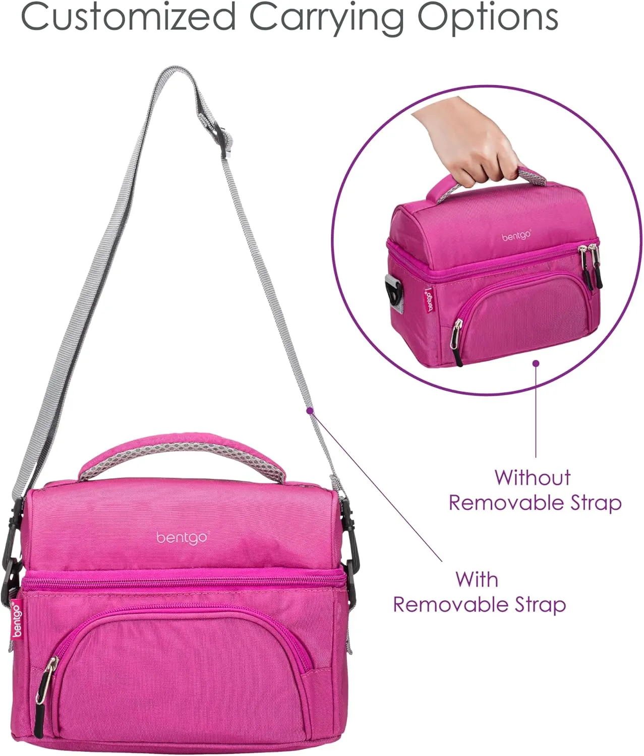 Bentgo Deluxe Lunch Bag - Durable and Insulated Lunch Tote with Zippered Outer Pocket, Internal Mesh Pocket, Padded & Adjustable Straps, & 2-Way Zippers - Fits Most Lunch Boxes (Purple)