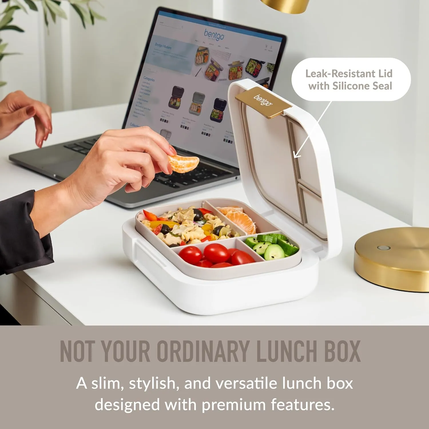 Bentgo Modern - Leak-Resistant Bento Lunch Box For Adults, Teens, & Larger Appetites; Reusable BPA-Free Meal Prep Container with 3 or 4 Compartments, Dishwasher/Microwave Safe; 44oz (White)