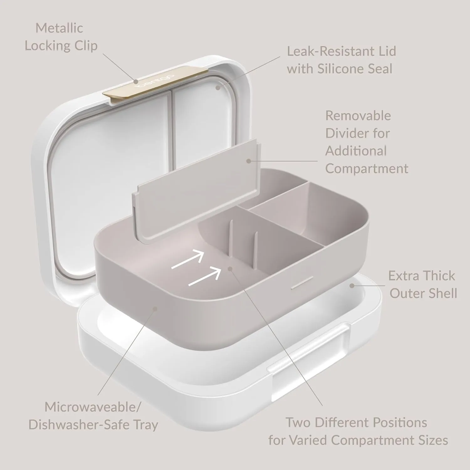Bentgo Modern - Leak-Resistant Bento Lunch Box For Adults, Teens, & Larger Appetites; Reusable BPA-Free Meal Prep Container with 3 or 4 Compartments, Dishwasher/Microwave Safe; 44oz (White)