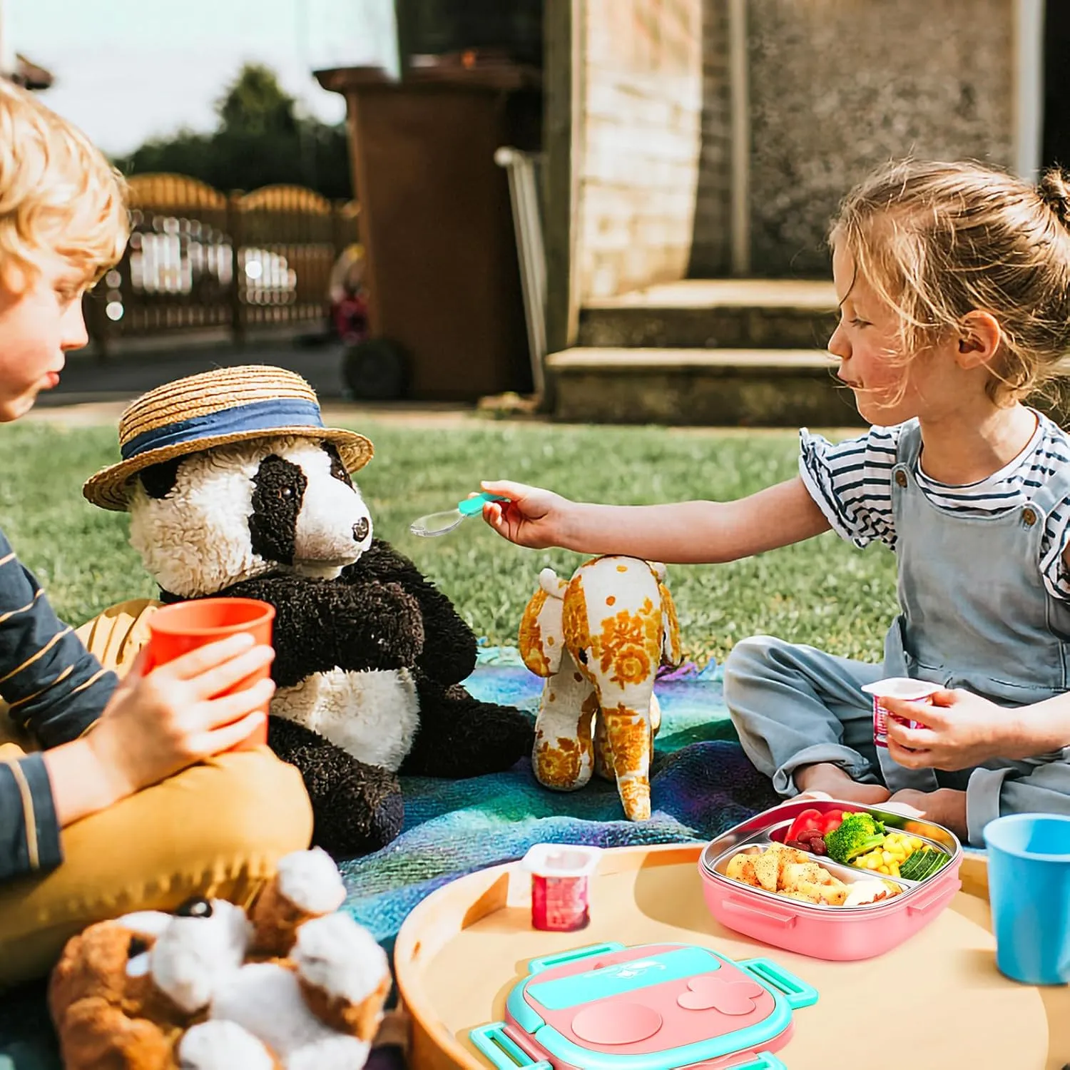 Bento Box for Kids,Stainless Steel-2-Compartment - Complete Lunch Set with Portable Cutlery - Ideal for Children Under 3 Years Old - Dishwasher Safe & BPA-Free(Pink)