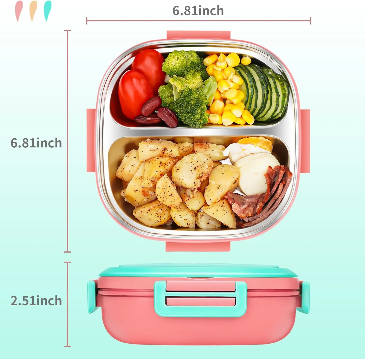Bento Box for Kids,Stainless Steel-2-Compartment - Complete Lunch Set with Portable Cutlery - Ideal for Children Under 3 Years Old - Dishwasher Safe & BPA-Free(Pink)