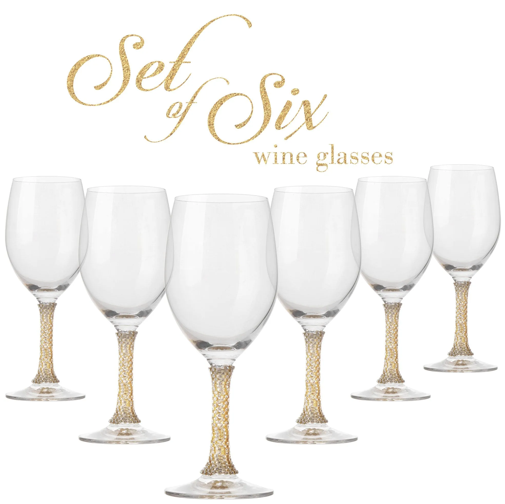 Berkware Crystal Wine Glass with Gold Stem, Set of 6