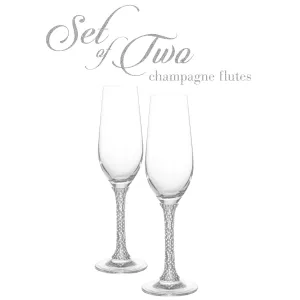Berkware Set of 2 Crystal Champagne Glasses - Elegant Champagne Toasting Flutes with Rhinestone Embellished Stem (Silver) - Set of 2