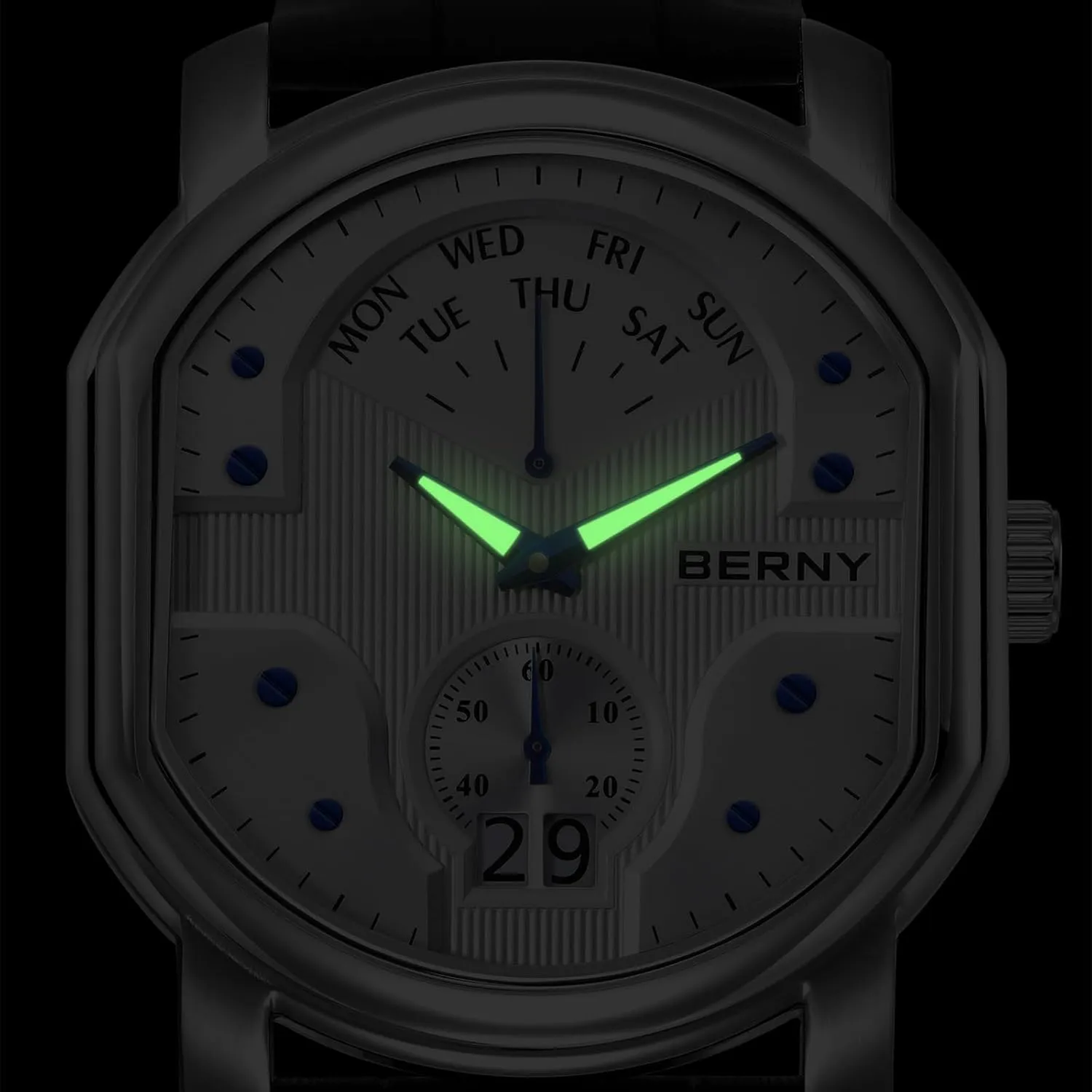 BERNY Vintage Men Watch Swiss Quartz Movement Retro Wristwatch for Men 3ATM Waterproof Wine Barrel Shaped Day Date Calendar Male Classic Watch