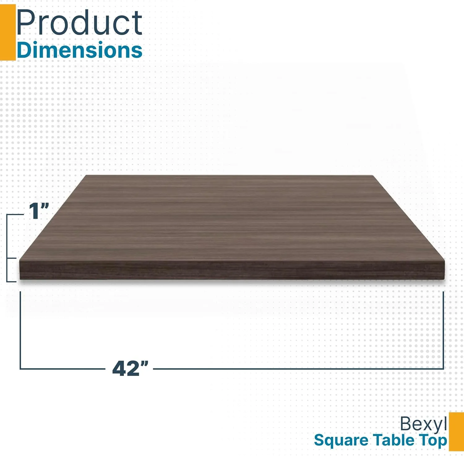 Bexyl 42” Square Multipurpose Table Top, Laminate Surface for Dining, Coffee Shop, Bar, Pub, Covered Patio, Kitchen, Commercial Use (Burnished Teak, 42" Square)