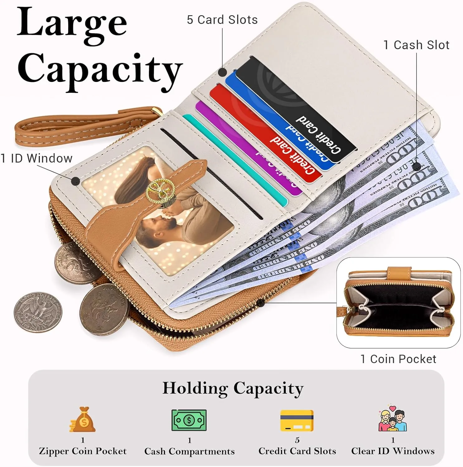 BIAOTIE Bow Women's Wallet Cute Bifold Zipper Around Wallet for Women RFID Credit Card Holder Purse for Ladies Aesthetic Leather Card Holder Purse