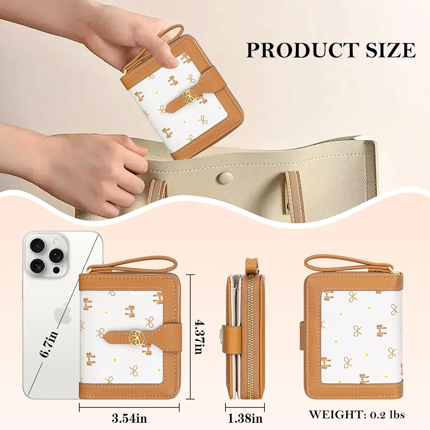 BIAOTIE Bow Women's Wallet Cute Bifold Zipper Around Wallet for Women RFID Credit Card Holder Purse for Ladies Aesthetic Leather Card Holder Purse