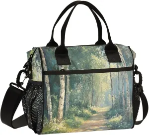 Birch Trees Path Insulated Lunch Bag Reusable Lunch Box for Men Women Leakproof Cooler Tote Bag with Adjustable Shoulder Strap Food Handbag for Office Camping Travel Work Picnic