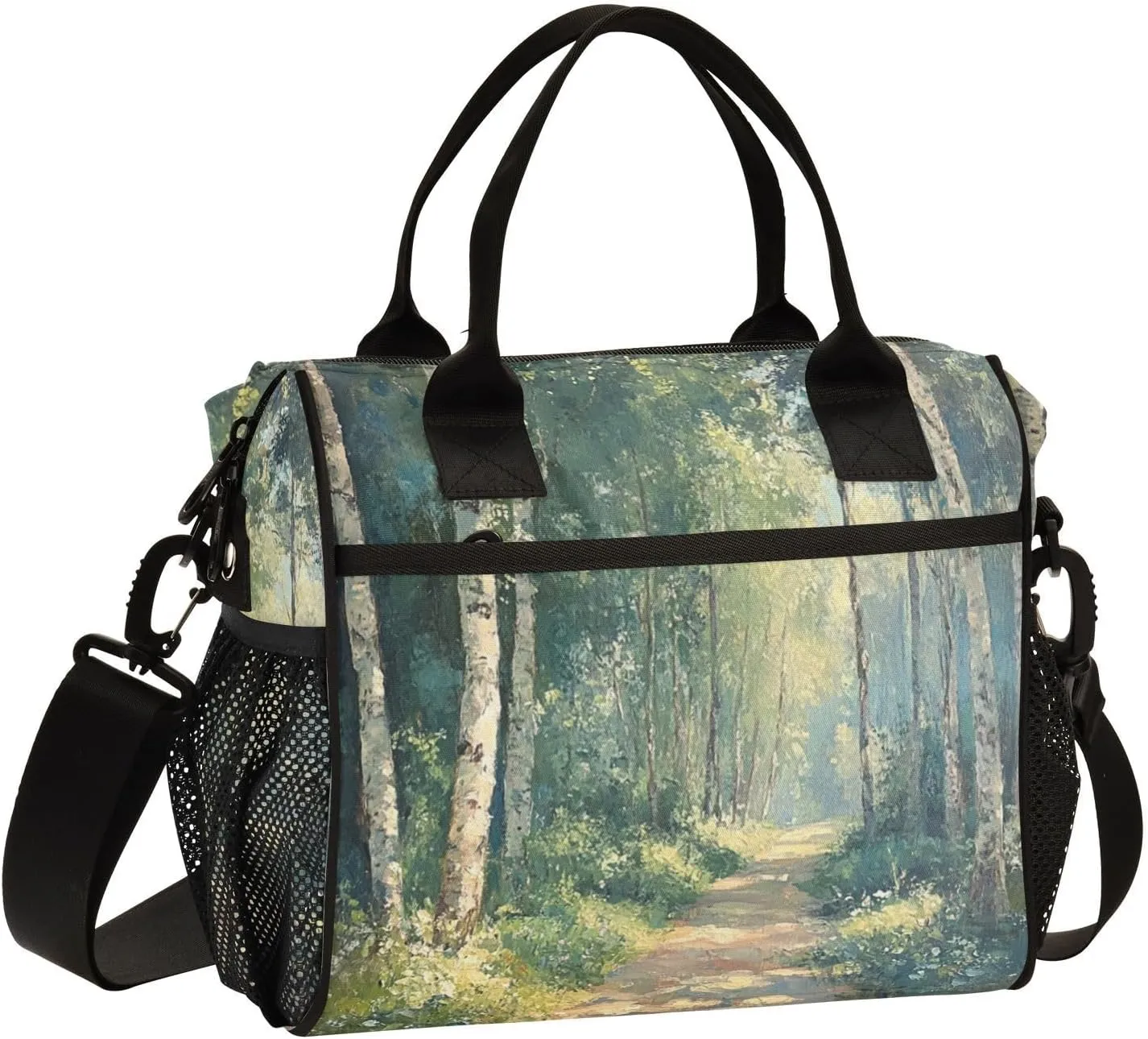 Birch Trees Path Insulated Lunch Bag Reusable Lunch Box for Men Women Leakproof Cooler Tote Bag with Adjustable Shoulder Strap Food Handbag for Office Camping Travel Work Picnic