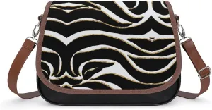 Black Gold Zebra White Animal Print Women's Shoulder Bag, Handbag, Crossbody Bag