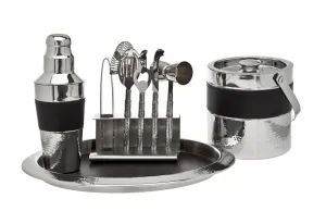 Black Leather 9 Pc Bar Set