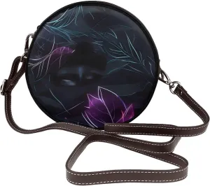 Black Mystery Removable Shoulder Strap Waterproof Leather Shoulder Round Bag Crossbody Bag Travel Shopping Dating Handbag Purse