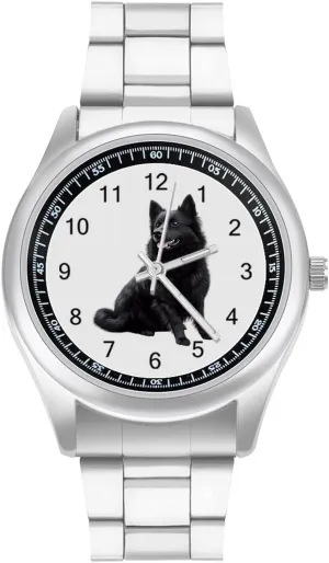 Black Schipperke Dog Stainless Steel Strap Simple Business Watches for Men Easy Reader Work Casual Watch