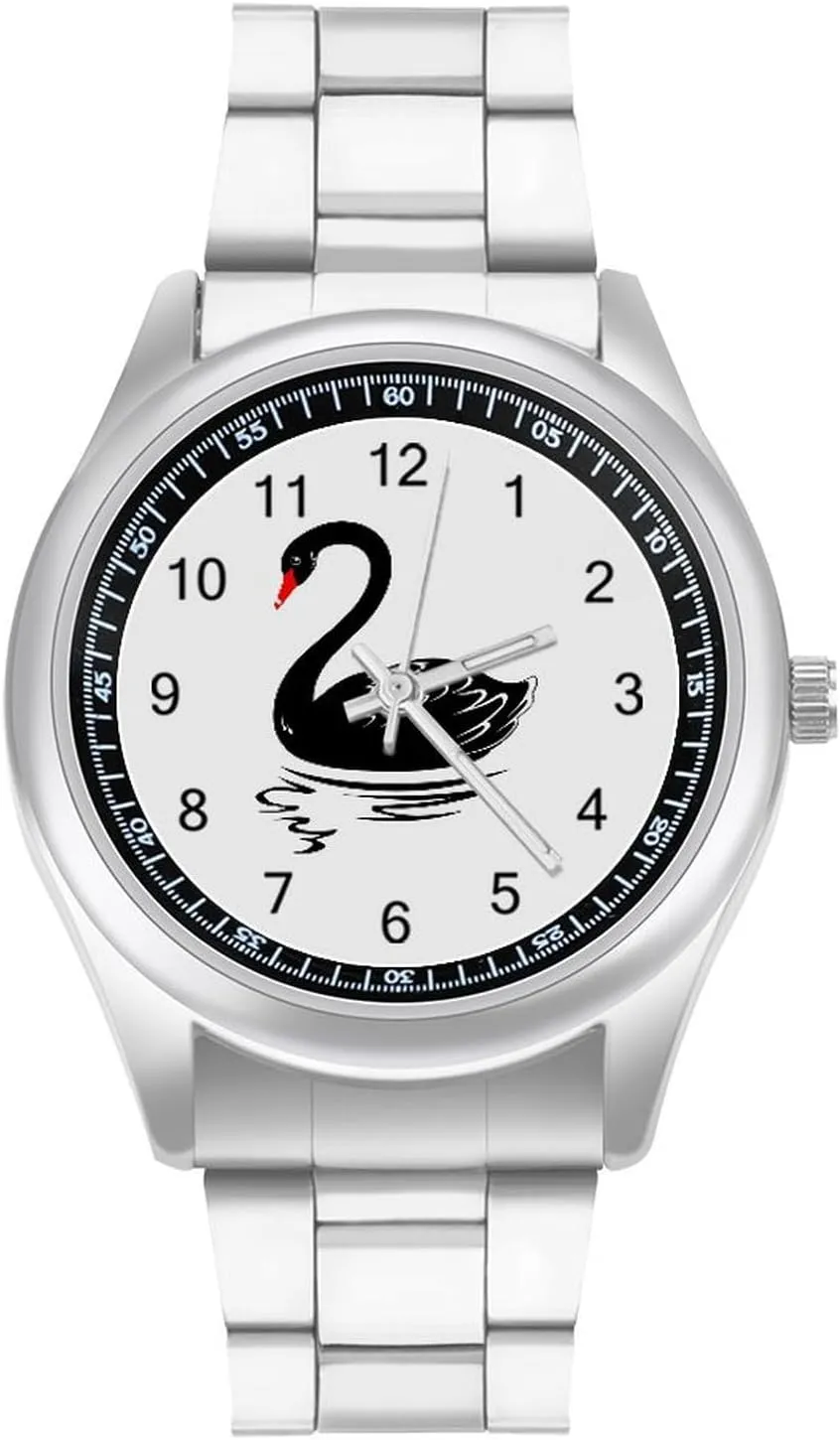Black Swans Stainless Steel Strap Simple Business Watches for Men Easy Reader Work Casual Watch