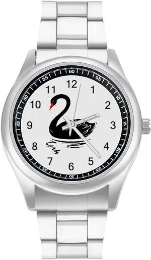 Black Swans Stainless Steel Strap Simple Business Watches for Men Easy Reader Work Casual Watch