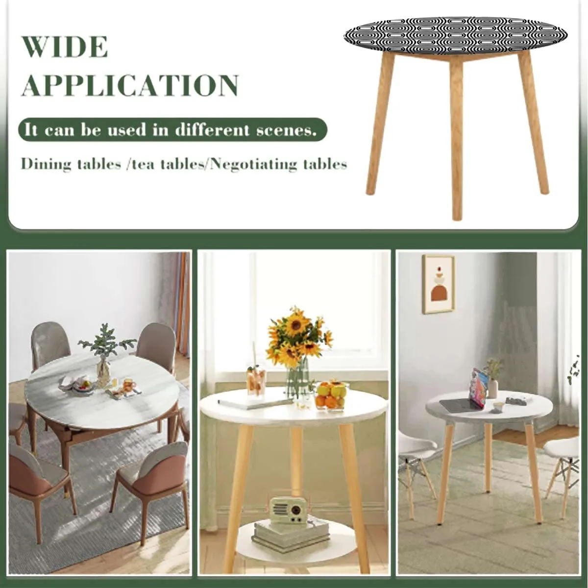 Black White Fitted Tablecloth Round Concentric Different Size Circles Print Round Fitted Table Cover The Ultimate Protection for Your Table Navy Blue Fit for 40"-43" Table
