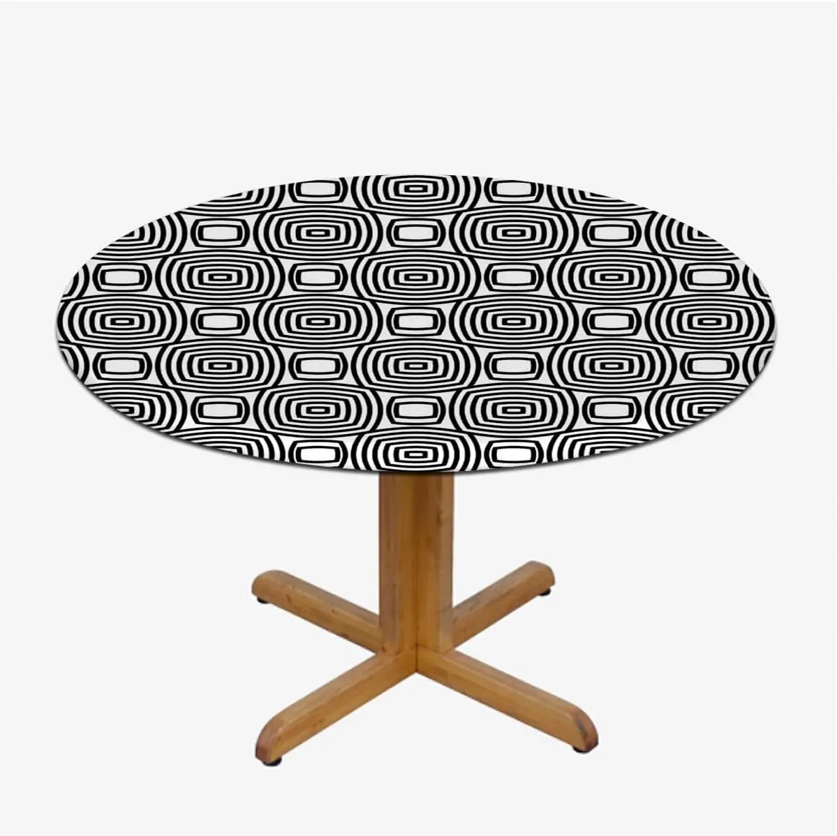 Black White Fitted Tablecloth Round Concentric Different Size Circles Print Round Fitted Table Cover The Ultimate Protection for Your Table Navy Blue Fit for 40"-43" Table