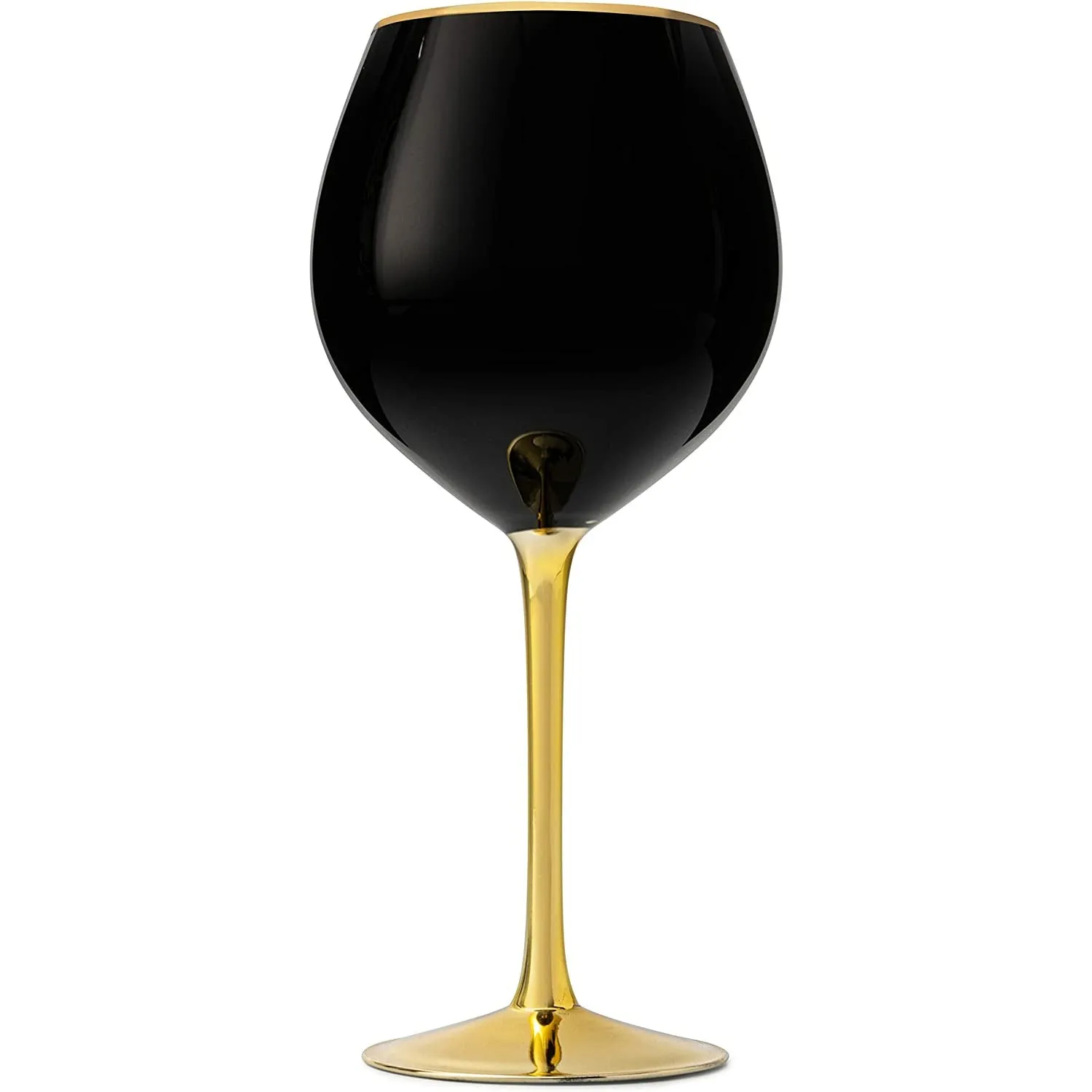Black Wine Glasses Gold Stemmed & Gold Rim 14 oz Set of 4