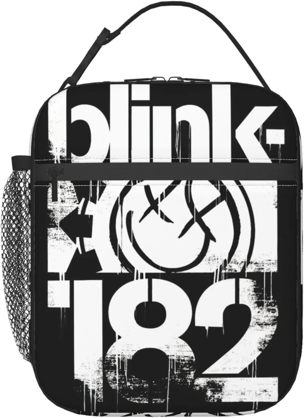 Blink Classic Rock 182 Insulated Lunch Bag Reusable Lunch Tote Bag Lunch Container Meal Holder with Detachable Buckle Handle Lunch Zipper Cooler Bag for Traveling Lightweight Handbag, Black