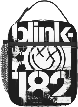 Blink Classic Rock 182 Insulated Lunch Bag Reusable Lunch Tote Bag Lunch Container Meal Holder with Detachable Buckle Handle Lunch Zipper Cooler Bag for Traveling Lightweight Handbag, Black