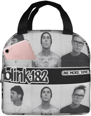 Blink Classic Rock 182 Insulated Lunch Bag Reusable Lunch Tote Bag Lunch Container Meal Holder with Front Pocket Lunch Zipper Cooler Bag for Picnic Stylish Handbag