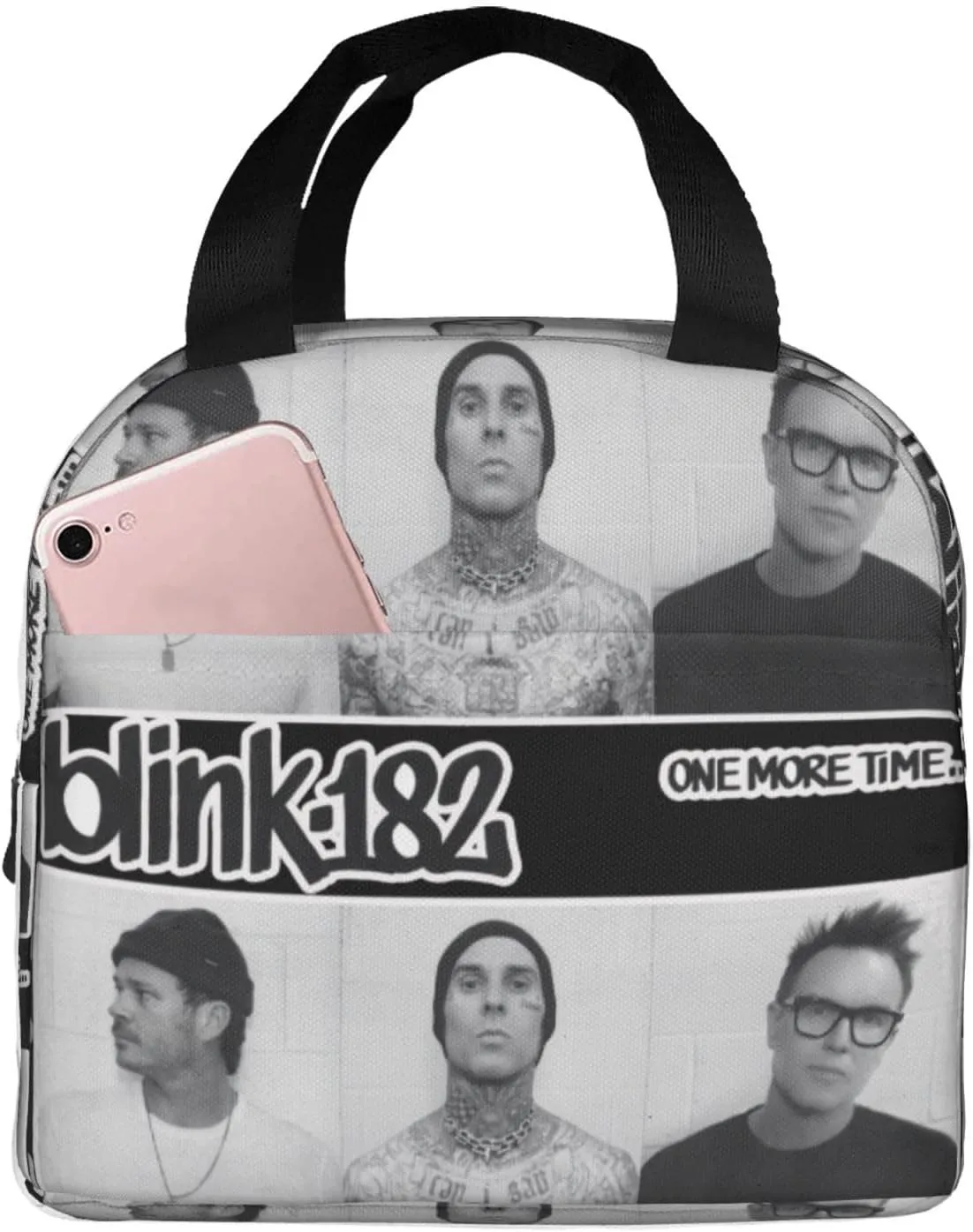 Blink Classic Rock 182 Insulated Lunch Bag Reusable Lunch Tote Bag Lunch Container Meal Holder with Front Pocket Lunch Zipper Cooler Bag for Picnic Stylish Handbag