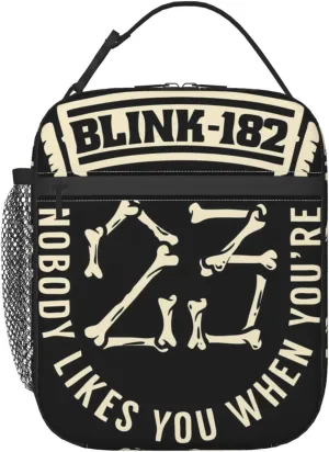 Blink Classic Rock 182 Insulated Lunch Bag Reusable Lunch Tote Bag Lunch Organizer Meal Holder with Side Pocket Lunch Zipper Cooler Bag for Camping Stylish Handbag, Black