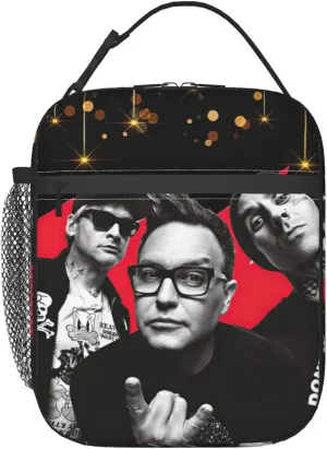 Blink Classic Rock 182 Insulated Lunch Bags Reusable Lunch Tote Bag Lunch Container Meal Holder with Side Pocket Lunch Zipper Cooler Bag for Camping Beautiful Handbag, Black