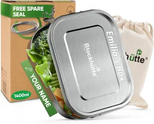 Blockhütte Personalized Lunch Box for Men I 47oz I Stainless Steel Bento Box Custom Name I Metal Lunchbox for Kids I Non-Toxic, Eco-Friendly, Leakproof Lunch Container Adults I Personalized Gifts