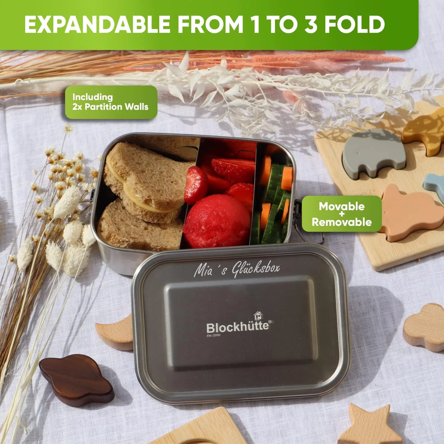 Blockhütte Personalized Lunch Box for Men I 47oz I Stainless Steel Bento Box Custom Name I Metal Lunchbox for Kids I Non-Toxic, Eco-Friendly, Leakproof Lunch Container Adults I Personalized Gifts