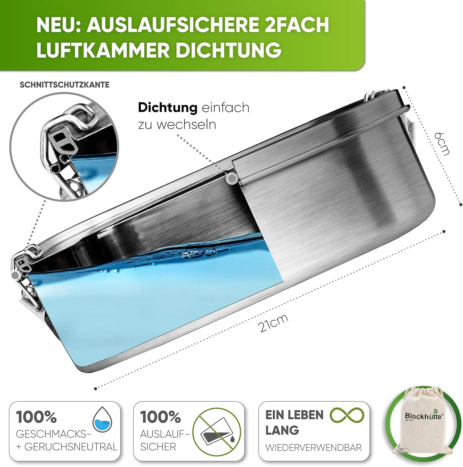 Blockhütte Personalized Lunch Box for Men I 47oz I Stainless Steel Bento Box Custom Name I Metal Lunchbox for Kids I Non-Toxic, Eco-Friendly, Leakproof Lunch Container Adults I Personalized Gifts