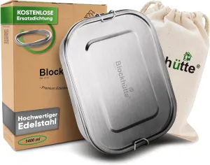 Blockhütte Stainless Steel Lunch Box for Adults I 47oz I Bento Box 3 Compartments with free Sealing, Leak-Proof Container, Metal Lunchbox for Travel, Work, Eco-Friendly Meal Storage Solution