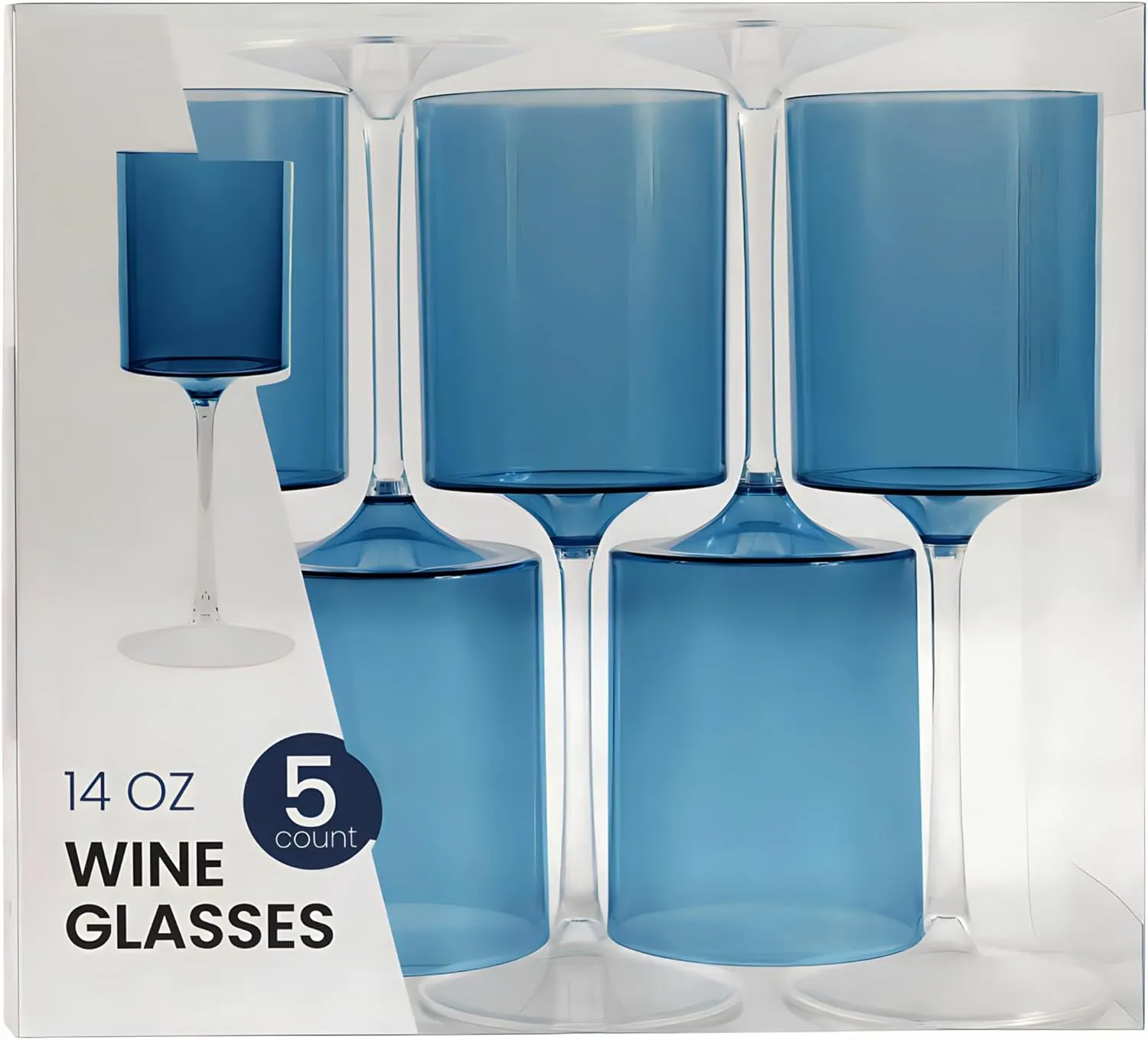 Blue & Clear Two-Tone Wine Glass Set - 14 Oz (5 Pieces) - Elegant, Sophisticated Design for Upscale Events & Unforgettable Moments – Ideal for Wine Tasting, Celebrations, and Gifting
