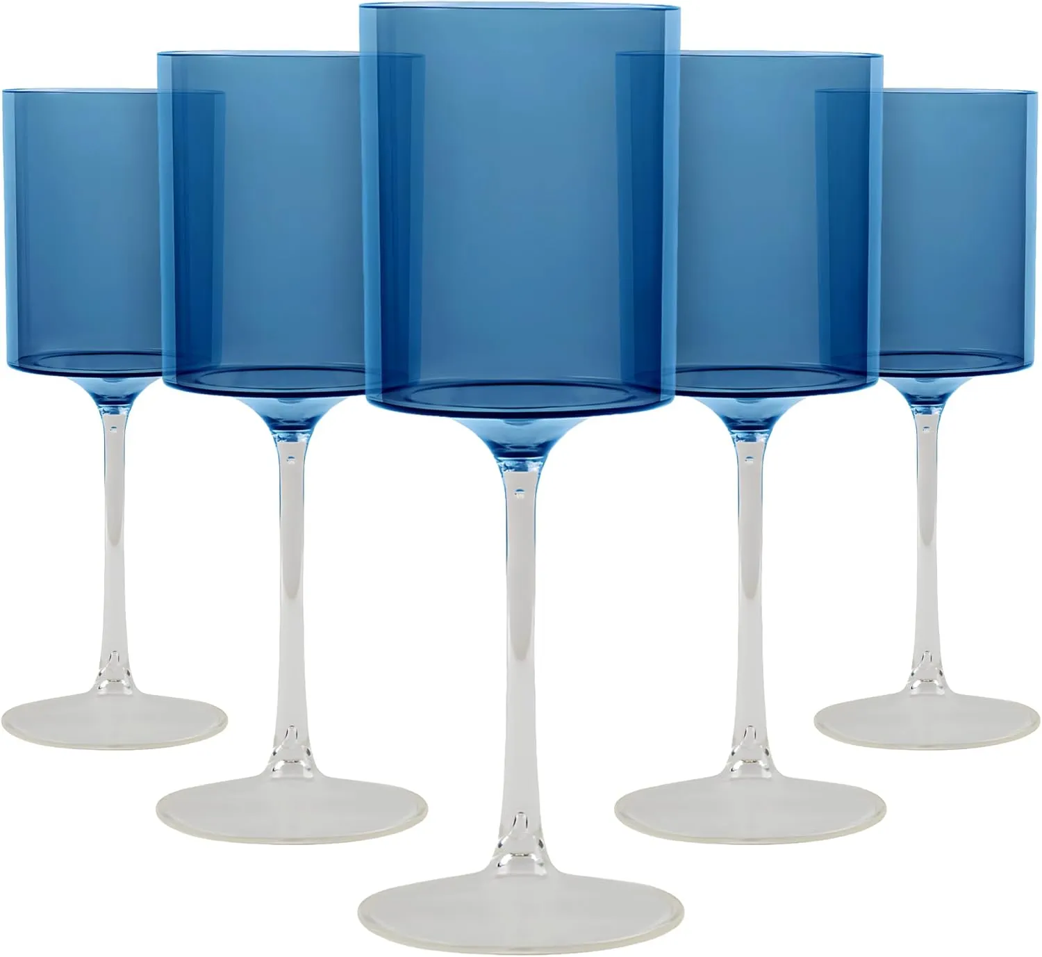 Blue & Clear Two-Tone Wine Glass Set - 14 Oz (5 Pieces) - Elegant, Sophisticated Design for Upscale Events & Unforgettable Moments – Ideal for Wine Tasting, Celebrations, and Gifting