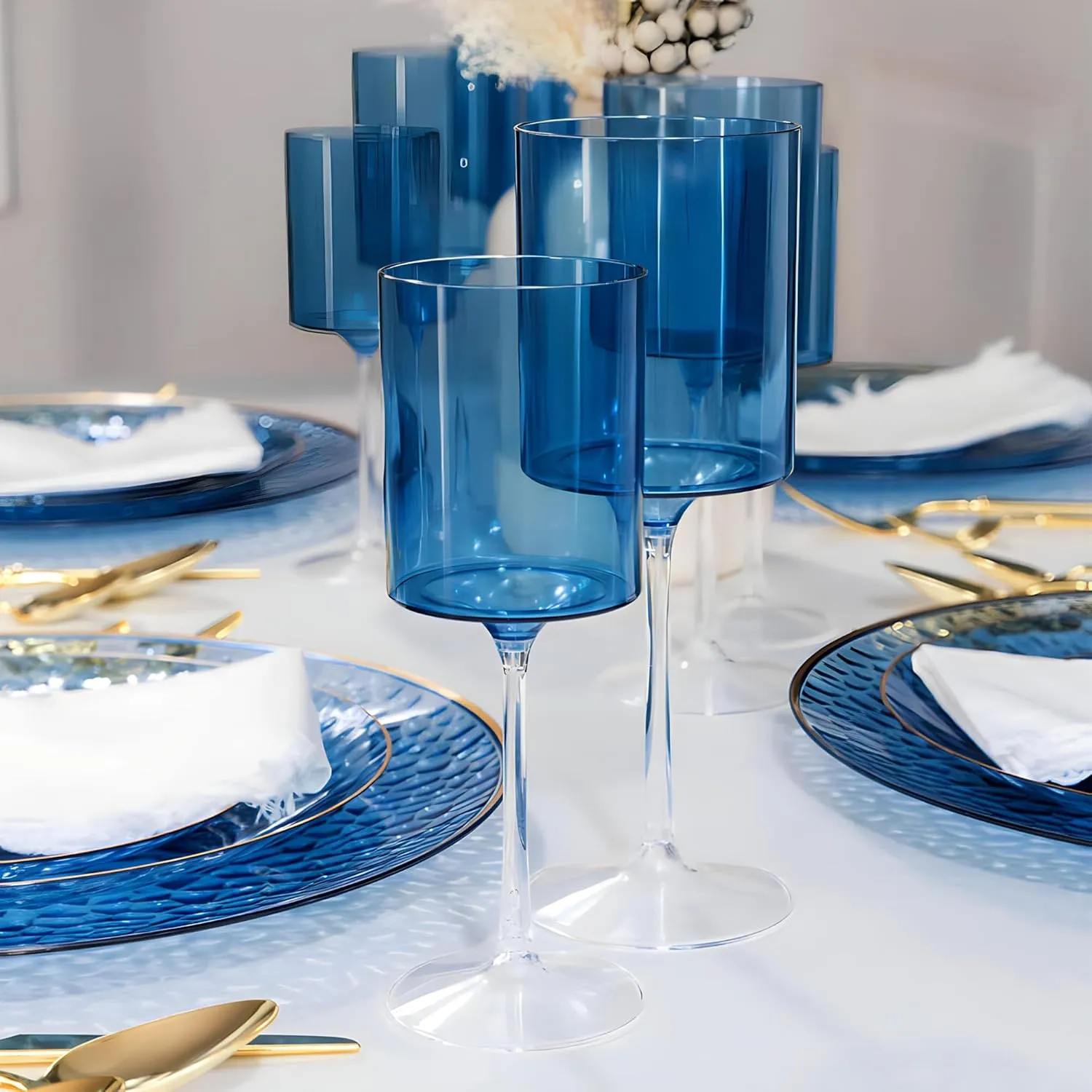 Blue & Clear Two-Tone Wine Glass Set - 14 Oz (5 Pieces) - Elegant, Sophisticated Design for Upscale Events & Unforgettable Moments – Ideal for Wine Tasting, Celebrations, and Gifting