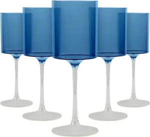 Blue & Clear Two-Tone Wine Glass Set - 14 Oz (5 Pieces) - Elegant, Sophisticated Design for Upscale Events & Unforgettable Moments – Ideal for Wine Tasting, Celebrations, and Gifting