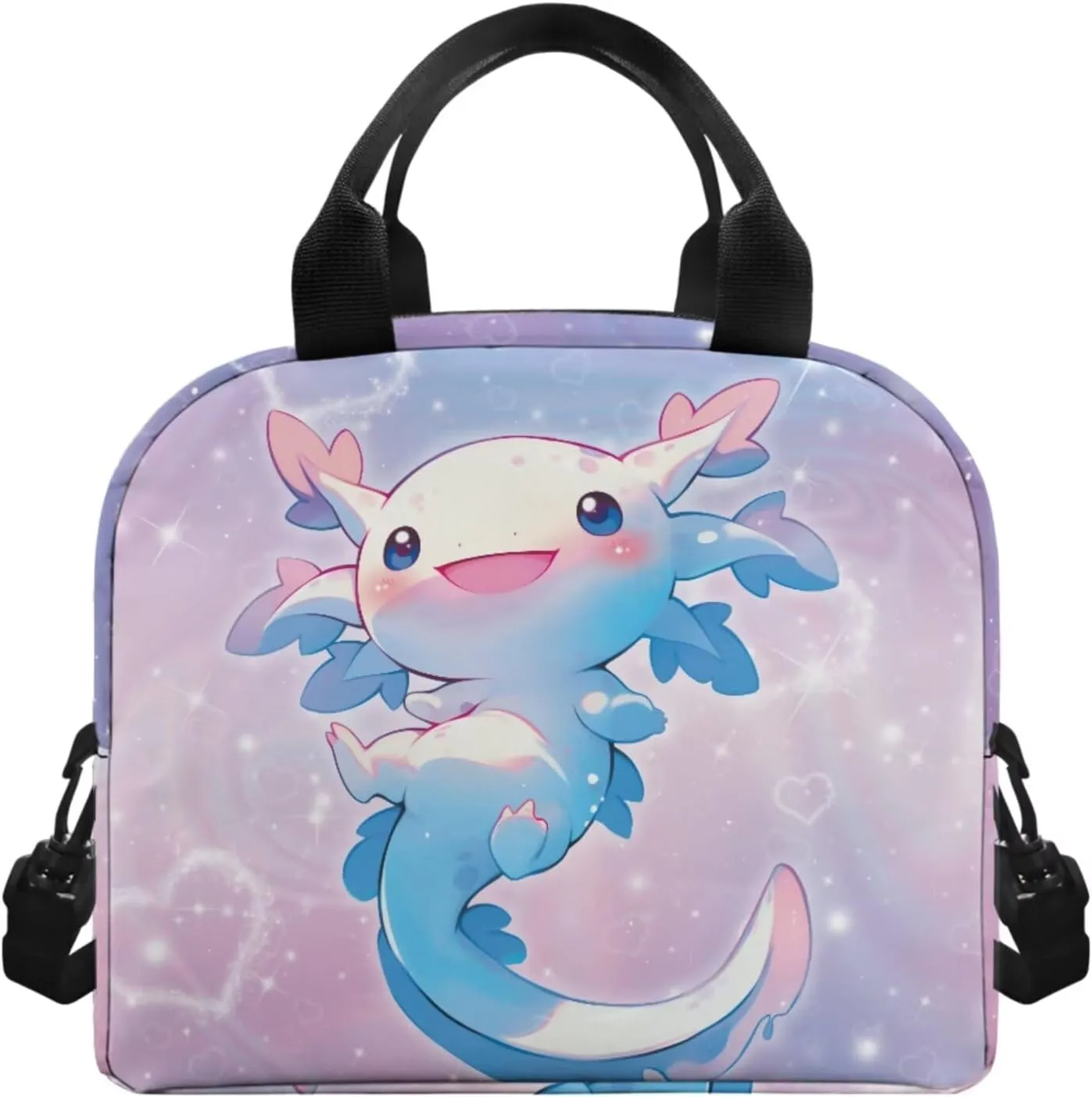 Blue Axolotl Backpack for Girls Kids Bookbag with Lunch Box PU Leather Bookmark, and Pencil Case for Boys 4 PCS School Bag With Compartment for 7th Grade Kids