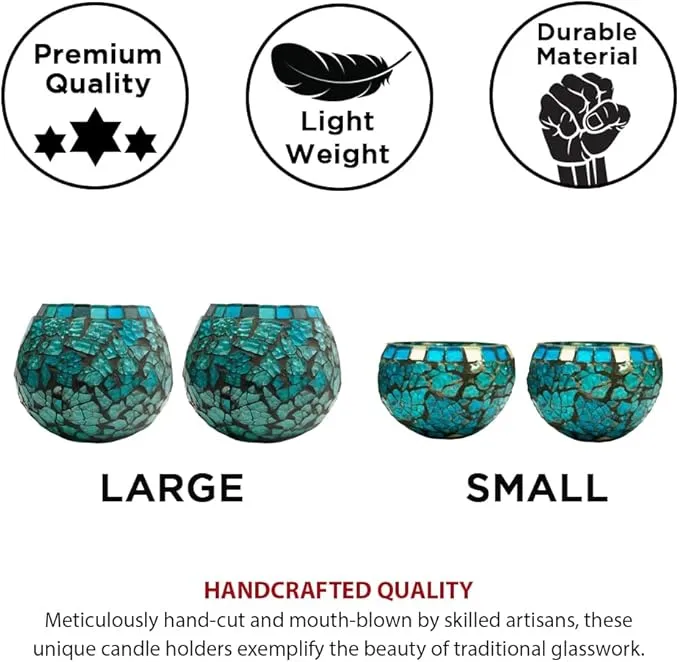 Blue Moon Glass Ball Votive Candle Holders for Indoor/Outdoor Events, Parties, and Weddings - Set of 2, 3-inch Each (Small)