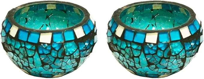 Blue Moon Glass Ball Votive Candle Holders for Indoor/Outdoor Events, Parties, and Weddings - Set of 2, 3-inch Each (Small)