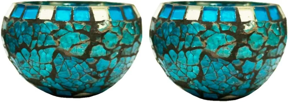 Blue Moon Glass Ball Votive Candle Holders for Indoor/Outdoor Events, Parties, and Weddings - Set of 2, 3-inch Each (Small)