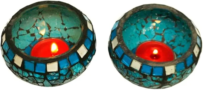 Blue Moon Glass Ball Votive Candle Holders for Indoor/Outdoor Events, Parties, and Weddings - Set of 2, 3-inch Each (Small)