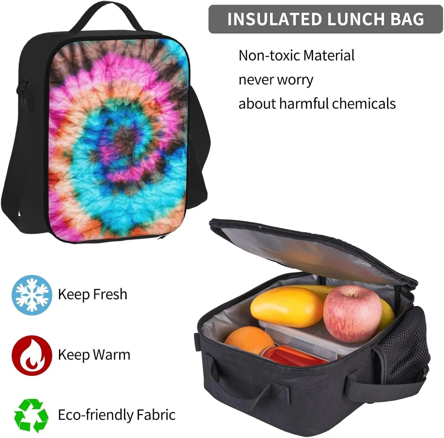 Blue Psychedelic Kaleidoscope Dye Color Art Bright Fun Closeup Multifunctional Pocket Backpack Crossbody Lunch Bag Pencil Case 3Pcs Set Large Capacity Backpack