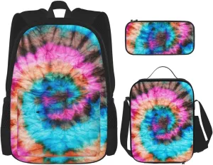 Blue Psychedelic Kaleidoscope Dye Color Art Bright Fun Closeup Multifunctional Pocket Backpack Crossbody Lunch Bag Pencil Case 3Pcs Set Large Capacity Backpack