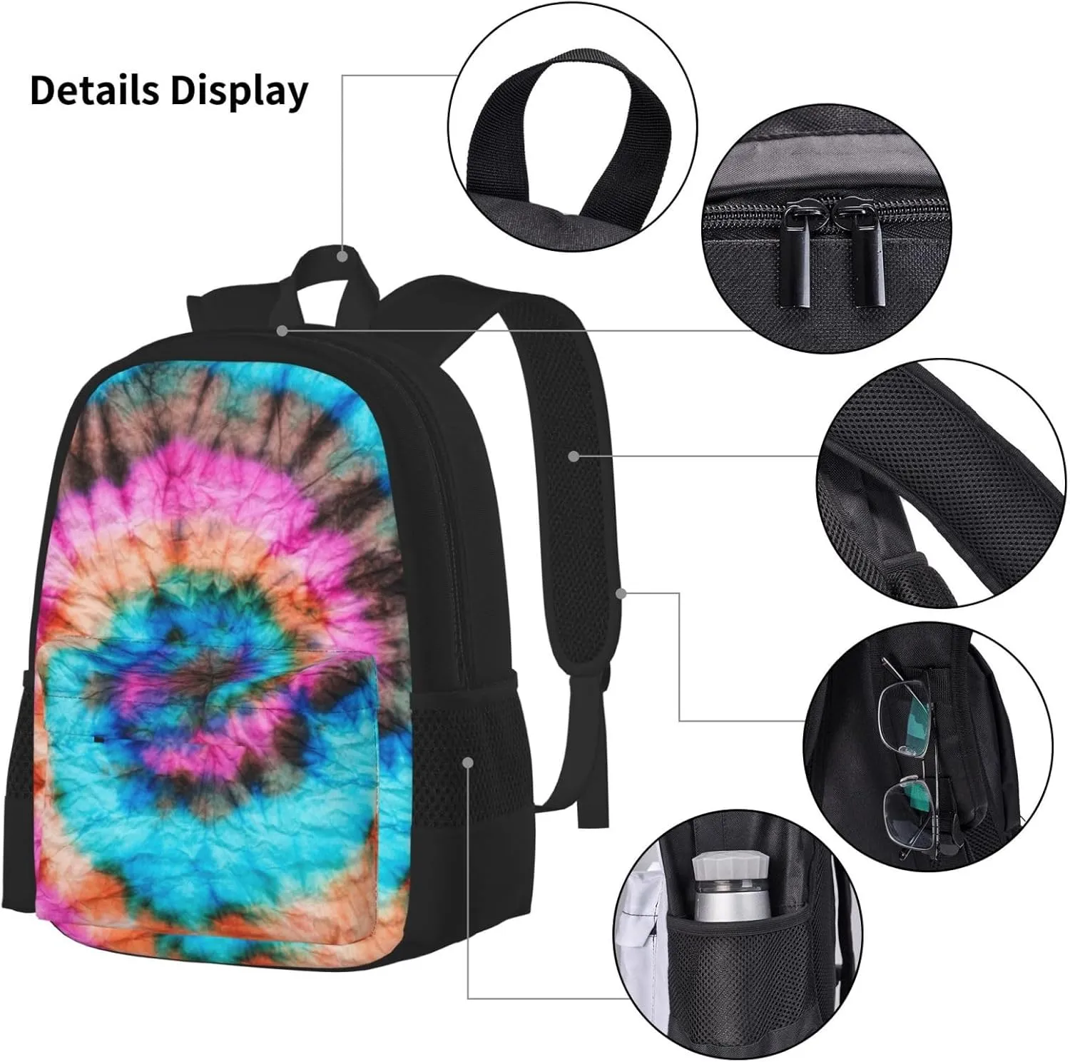 Blue Psychedelic Kaleidoscope Dye Color Art Bright Fun Closeup Multifunctional Pocket Backpack Crossbody Lunch Bag Pencil Case 3Pcs Set Large Capacity Backpack