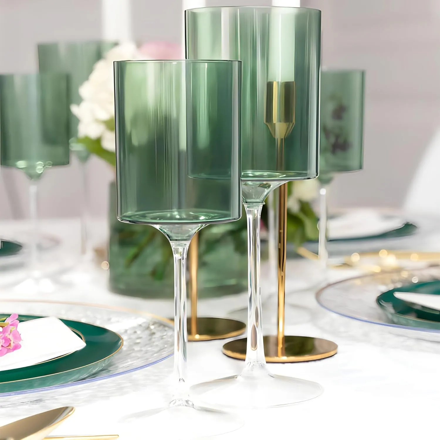Bluesky Green & Clear Two-Tone Wine Glass Set - 14 Oz (5 Pieces) - Elegant, Sophisticated Design for Upscale Events & Unforgettable Moments – Ideal for Wine Tasting, Celebrations, and Gifting
