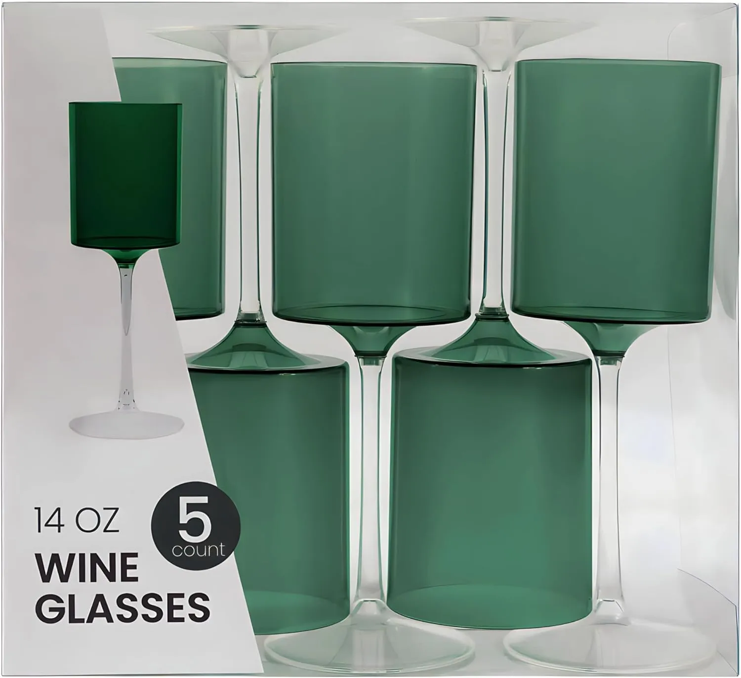 Bluesky Green & Clear Two-Tone Wine Glass Set - 14 Oz (5 Pieces) - Elegant, Sophisticated Design for Upscale Events & Unforgettable Moments – Ideal for Wine Tasting, Celebrations, and Gifting