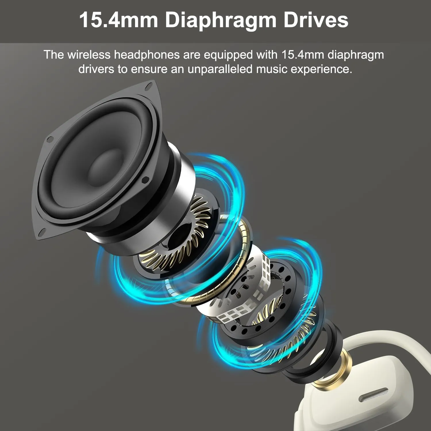 Bluetooth Headphones, Bluetooth V5.4 Wireless Headphones with Noise Cancelling Mic, 12H Playtime, 15.4mm Diaphragm Driver, Open Ear Headset for Office Meeting Running Cycling Driving (Beige)